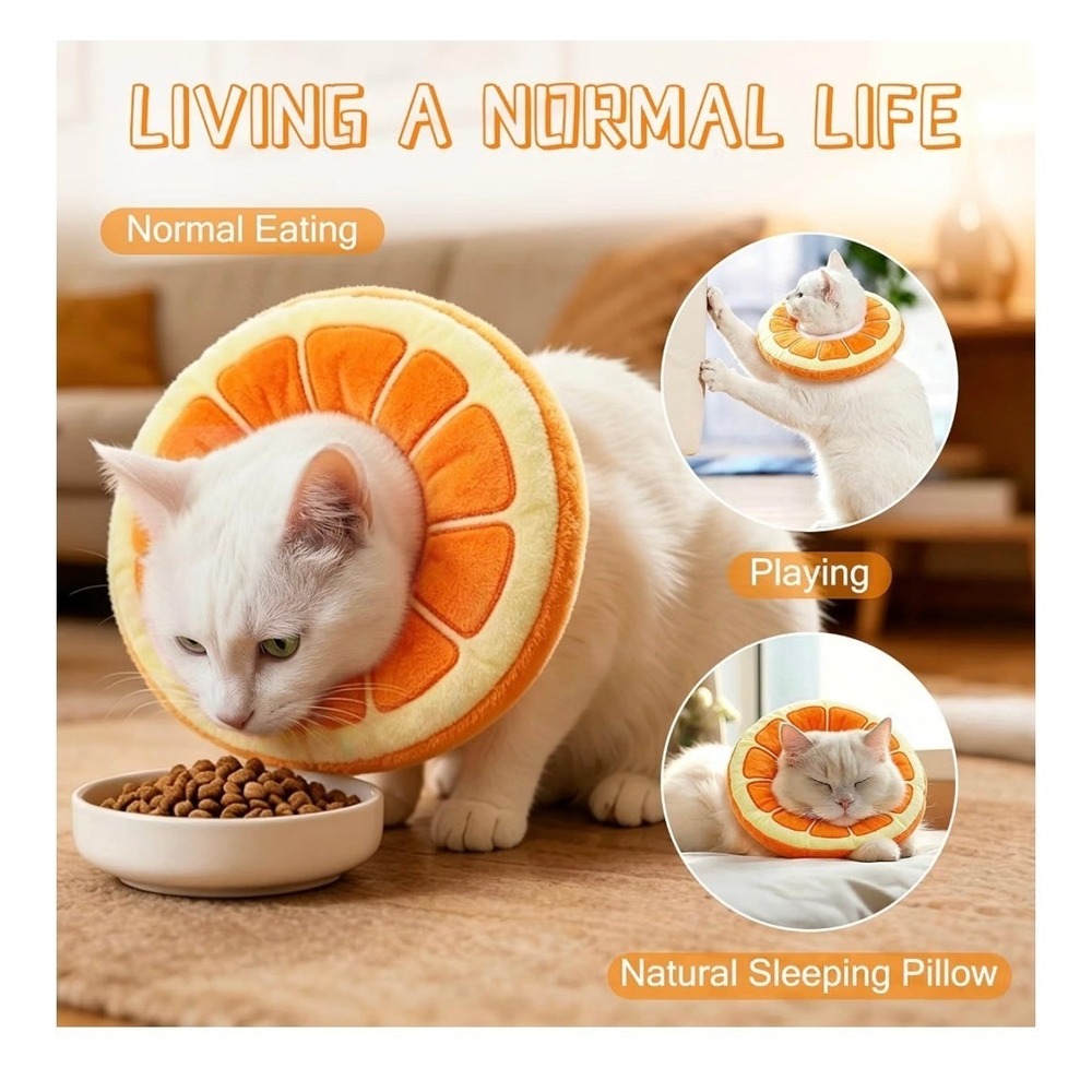 NEW Large Orange Slice Pet Elizabethan Recovery Collar Cat Dog Orange Plush Soft - Picture 3 of 7